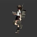3D Model Game Movie Character With Brown Short Hair Mechanical Backpack And Handheld Device Walking