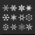 Decorative Collection Of Various White Snowflake Patterns On Black Background 3d model