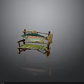 Handcrafted Wooden Bench Featuring Colorful Trout Decoration Green Planks And Twig Armrests