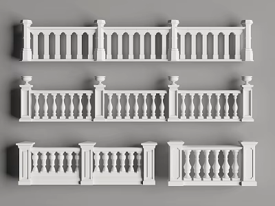 White Railings with Various Decorative Designs for Home and Building Use 3d model
