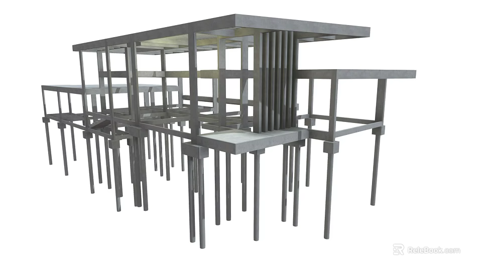 Modern Minimalist Stainless Steel Furniture With Frame Structure Including Tables And Shelves For Office 3d model 