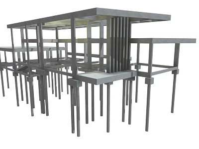 Modern Minimalist Stainless Steel Furniture With Frame Structure Including Tables And Shelves For Office 3d model