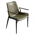 Modern Leather Upholstered Dining Chair With Black Metal Frame And Armrests Design