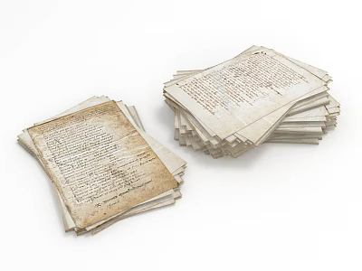 Vintage Decorative Ornament Set with Stacked Yellowed Old Papers and Handwritten Notes 3d model