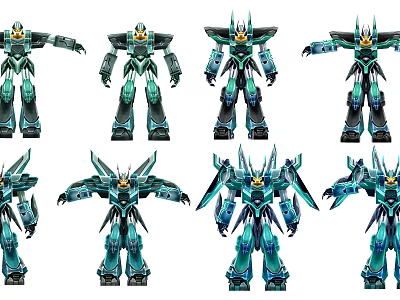 Detailed Intelligent Robot Models Showcasing Multiple Angles With Blue Green Mechanical Design 3d model