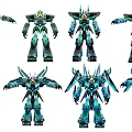 Detailed Intelligent Robot Models Showcasing Multiple Angles With Blue Green Mechanical Design
