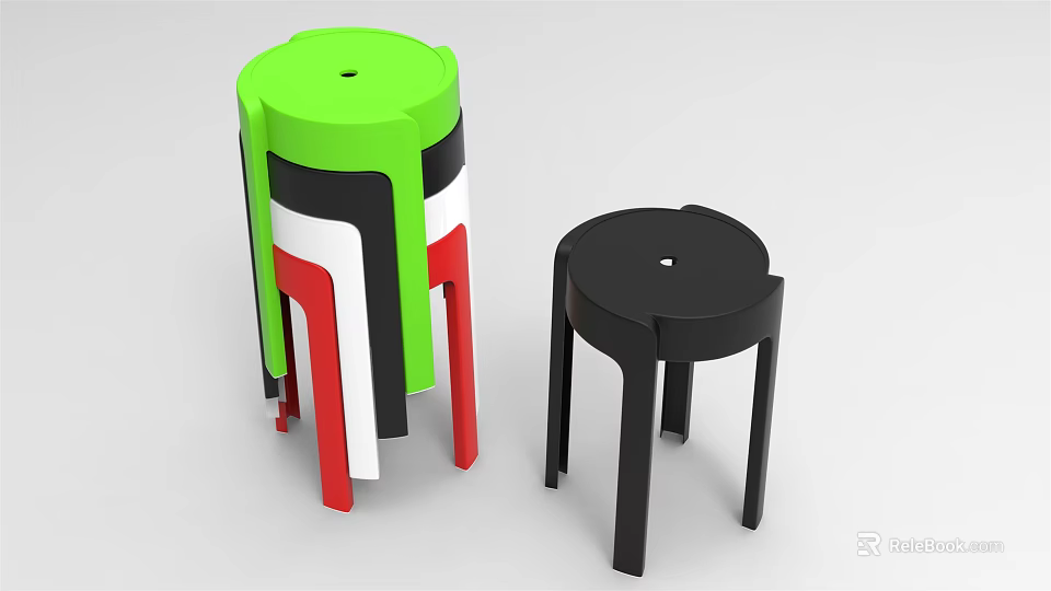 Modern Colorful Stools With Green Top And Black White Red Stripes Design 3d model 