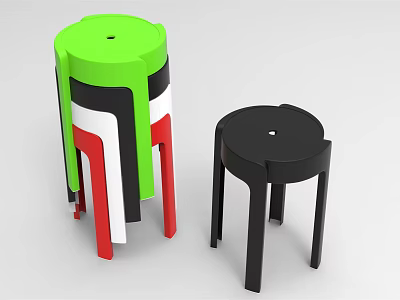 Modern Colorful Stools With Green Top And Black White Red Stripes Design 3d model