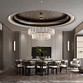 Modern Restaurant Box Dining Table and Chair Combination Chandelier Tableware 3d model