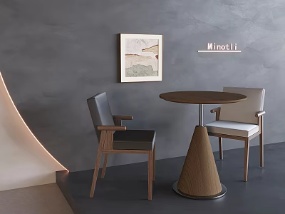Modern Tea Table and Chairs with Round Top Conical Base Gray Wall Framed Artwork 3d model