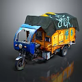 Used Trash Collection Tricycle Vehicle With Yellow Cargo Body And Blue Front Section