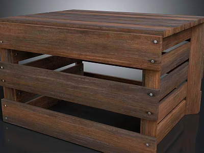 Rustic Wooden Crate Design With Layered Planks And Metal Rivets 3d model