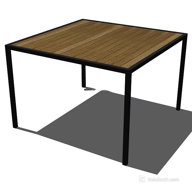 Minimalist Coffee Table With Wooden Tabletop And Black Metal Legs 3d model 