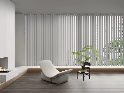 Modern Interior With Venetian Blinds On Large Window White Chair Small Table And Plant 3d model