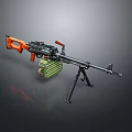 Tactical Machine Gun With Orange Components Green Ammo Box And Tripod Stand