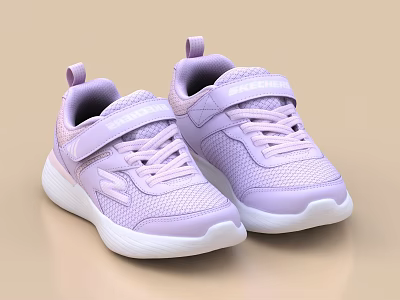 Light Purple Kids Sneakers With Velcro Straps Laces Mesh Upper And White Sole 3d model