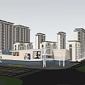 Modern High Rise Residential And Commercial Complex With Glass Facades And Retail Storefronts