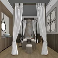 SPA Sauna Interior Design With White Curtains Wooden Elements Massage Bed And Decorative Paintings