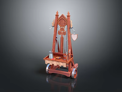 Wooden Cart Combining Musical Instruments and Art Supplies with Functional Wheels 3d model