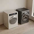 Two White and Black Washing Machines in Modern Home Interior with Wooden Floor