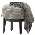 Cozy Round Light Gray Woven Texture Shoe Stool With Black Legs And Blanket