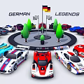 German Legends Vintage Racing Cars Display With Trees And Flag