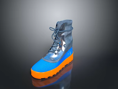 Stylish Blue And Orange Boots With Laces Orange Sole And Waterproof Upper 3d model