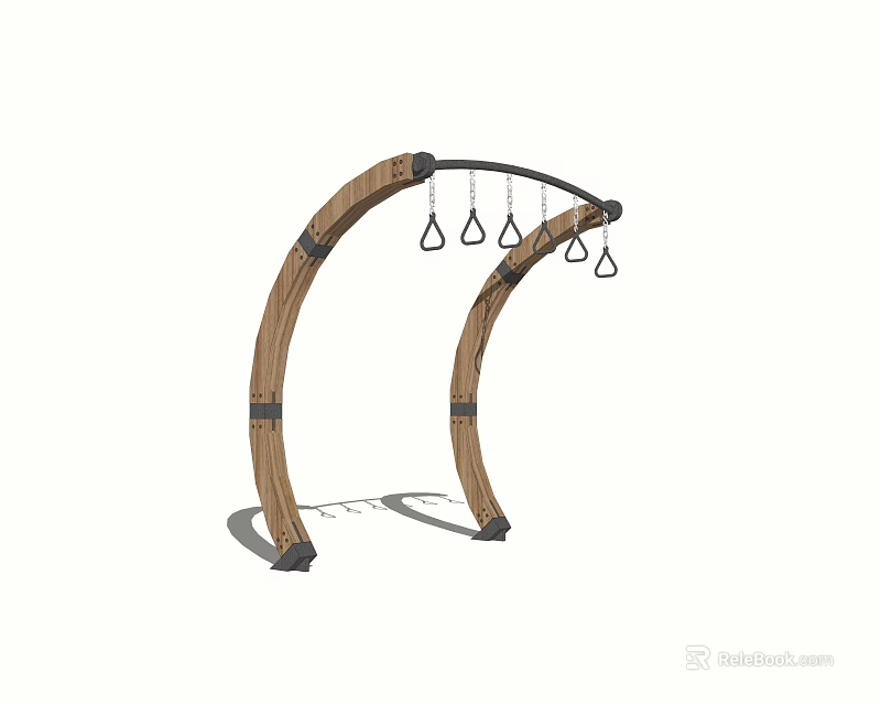 Sports Equipment with Arched Wooden Frame and Hanging Rings on Metal Bar 3d model 