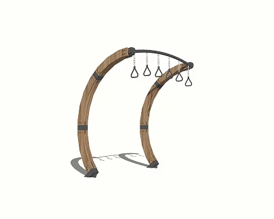 Sports Equipment with Arched Wooden Frame and Hanging Rings on Metal Bar 3d model