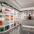 Vibrant Store Interior With Comics Action Figures On Shelves And Staff At Counter