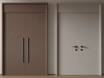 Modern Double Doors In Dark Brown And Light Gray With Long Bar And Round Handles 3d model