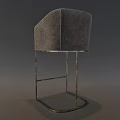 Modern Gray Upholstered Bar Stool With Metal Frame And Backrest Design