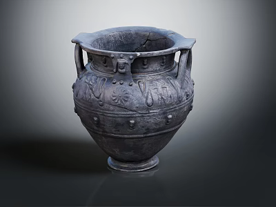 Ancient Clay Vase With Intricate Decorations And Multiple Handles 3d model