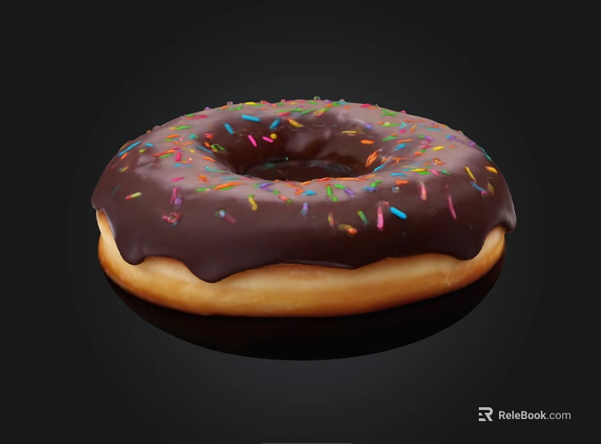 Fresh Chocolate Frosted Donut With Colorful Sprinkles On Black Background 3d model 