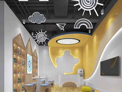Colorful Kindergarten Interior Design With Sun Cloud And Rainbow Decorations 3d model