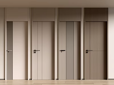 Modern Interior Hinged Doors With Various Wooden Finishes And Sleek Handles 3d model