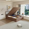 Wooden Single Bed With Open Lid Storage Compartments In Modern Bedroom Interior