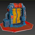 Mechanical Sci Fi Door With Blue Yellow Exterior Red Accents Control Panels And Industrial Base