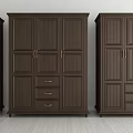 Classic Dark Wooden Wardrobe Design With Cabinet Doors Drawers And Brass Handles