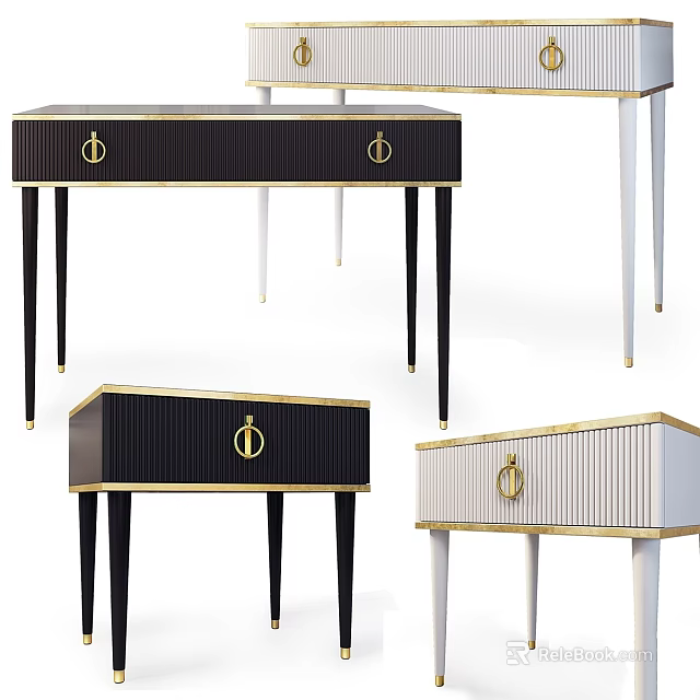Modern Dining Table With Black White Finish And Gold Accent Handles 3d model 