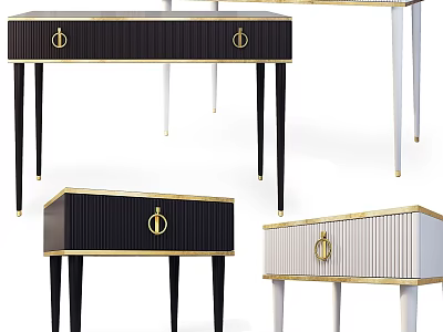 Modern Dining Table With Black White Finish And Gold Accent Handles 3d model