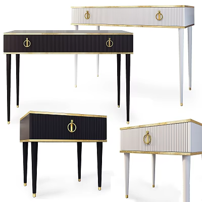Modern Dining Table With Black White Finish And Gold Accent Handles 3d model
