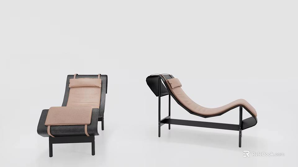 Modern Lounge Chairs With Black Metal Frame And Light Brown Cushion 3d model 