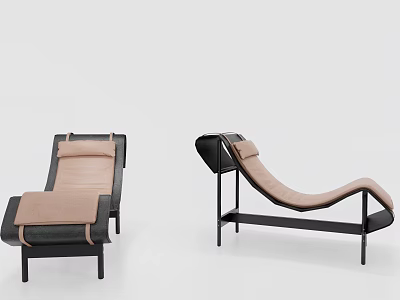 Modern Lounge Chairs With Black Metal Frame And Light Brown Cushion 3d model
