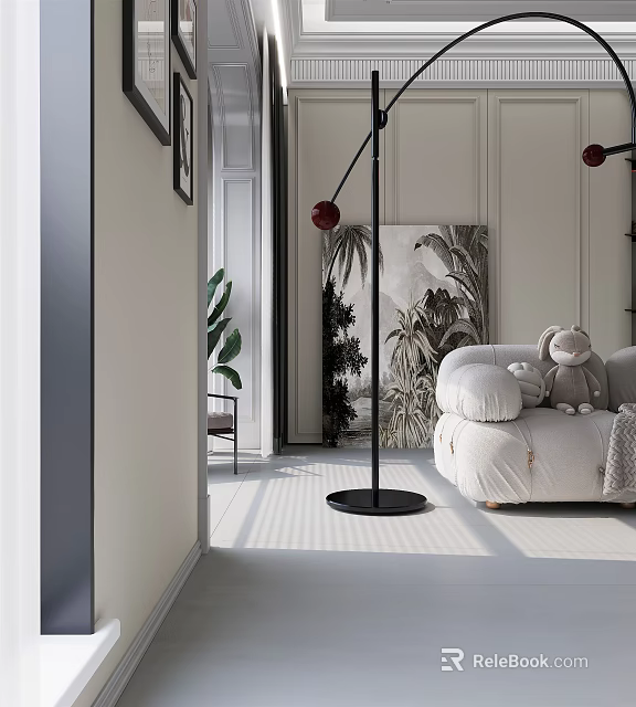 Modern Minimalist Living Room With White Sofa Wall Art And Bright Lighting 3d model 