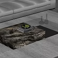 Modern Marble Coffee Table With Glass Cup Small Plant And Decorative Items
