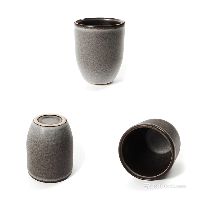 Gray Ceramic Cup With Textured Matte Surface Displayed From Different Angles 3d model 