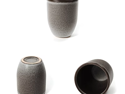 Gray Ceramic Cup With Textured Matte Surface Displayed From Different Angles 3d model