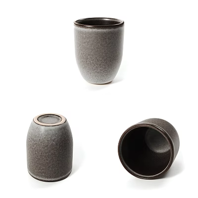Gray Ceramic Cup With Textured Matte Surface Displayed From Different Angles 3d model
