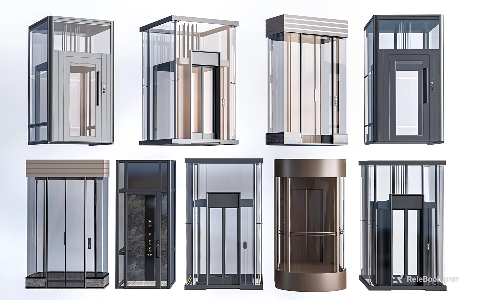 Modern Elevator Designs Featuring Various Glass Metal And Exterior Style Options 3d model 